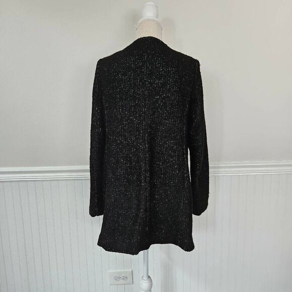 Banana Republic Tweed Collarless Mid-Length Jacket in Black Size Medium - Picture 2 of 6
